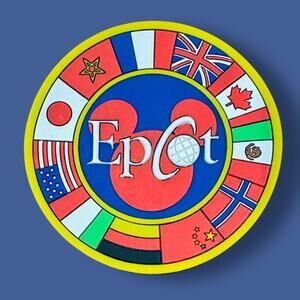 Vintage Round Epcot World Flag Showcase Collector Fridge MAGNET Disney World